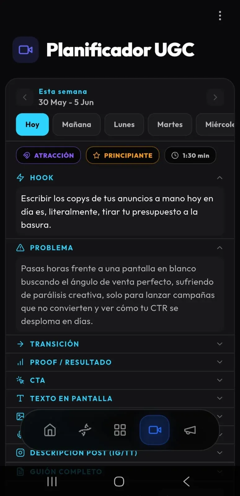 UGC Script Planner App Screen